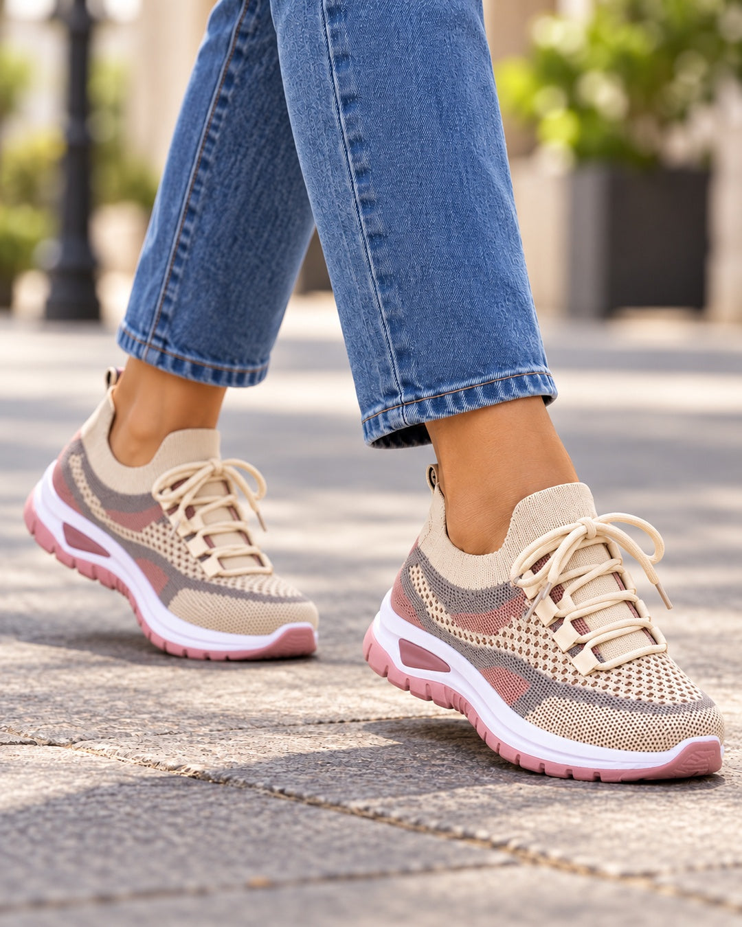 Beatrice Cushioned Lace-Up Comfort Sneakers - Khaki