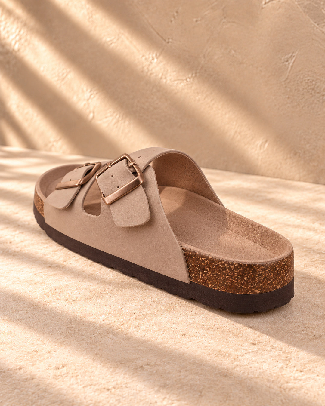 Estelle Double-Buckle Cork Sandals - Taupe