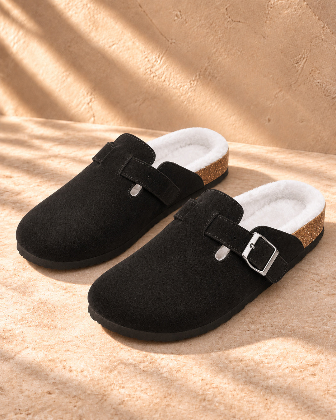Celeste Faux-Fur-Lined Suede Clogs - Black
