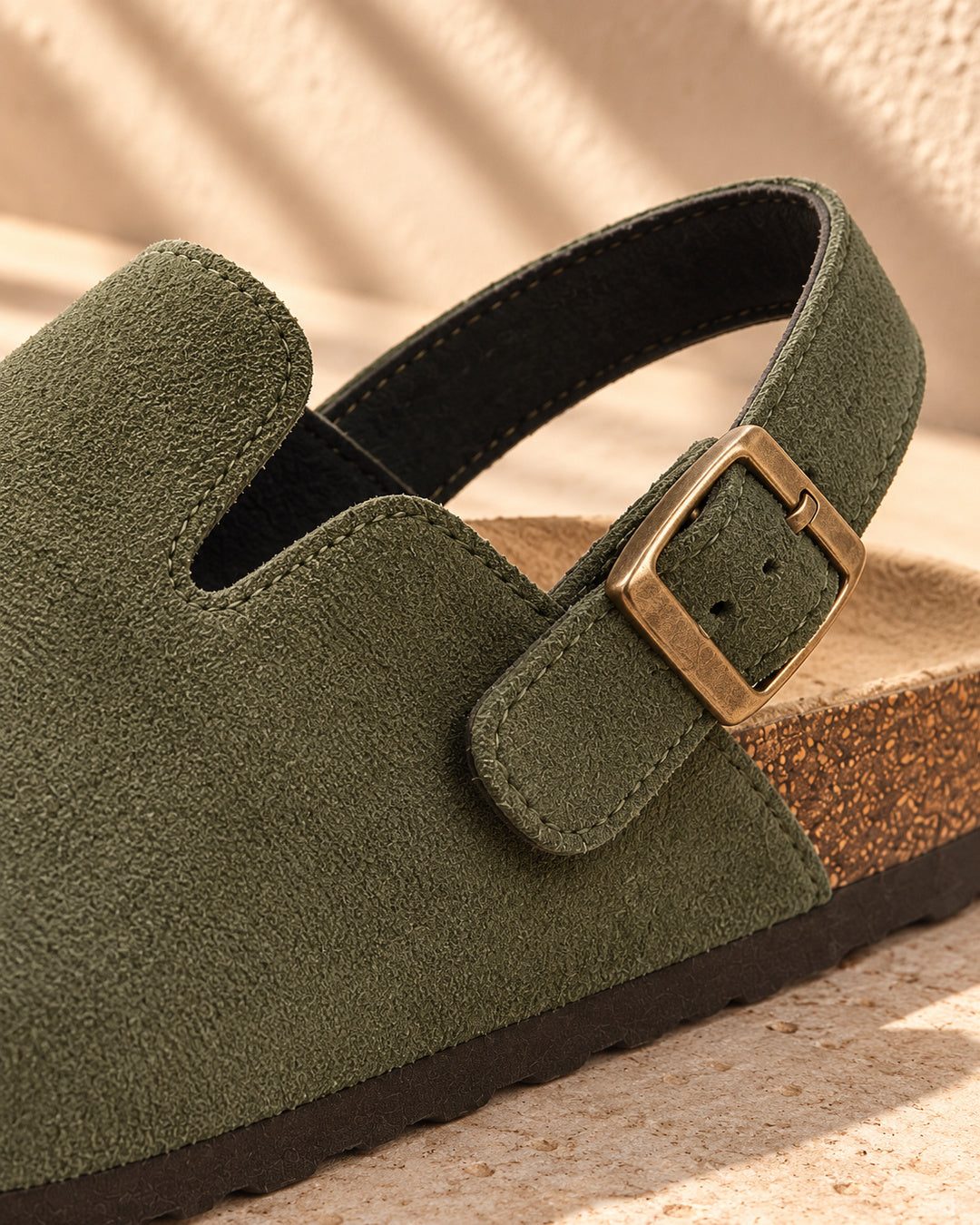 Sabina Suede Backstrap Clogs - Army Green