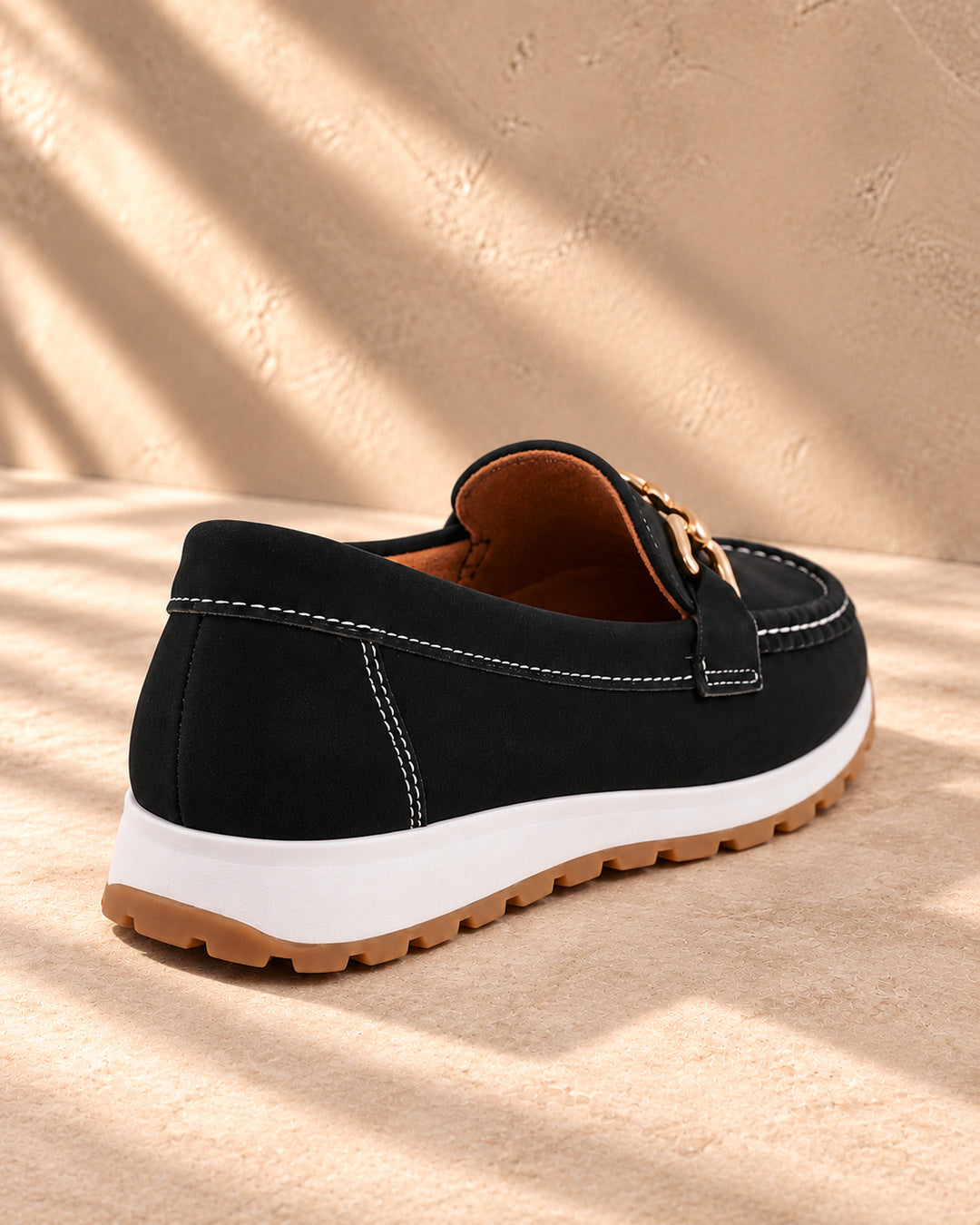 Eleanor Chain-Detail Loafers - Black