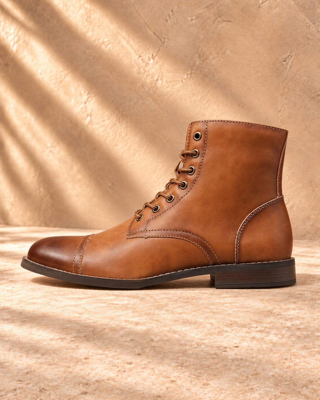Quinn Cap-Toe Hidden-Lift Lace-Up Boots - Light Brown