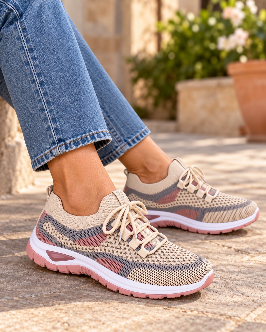 Beatrice Cushioned Lace-Up Comfort Sneakers - Khaki
