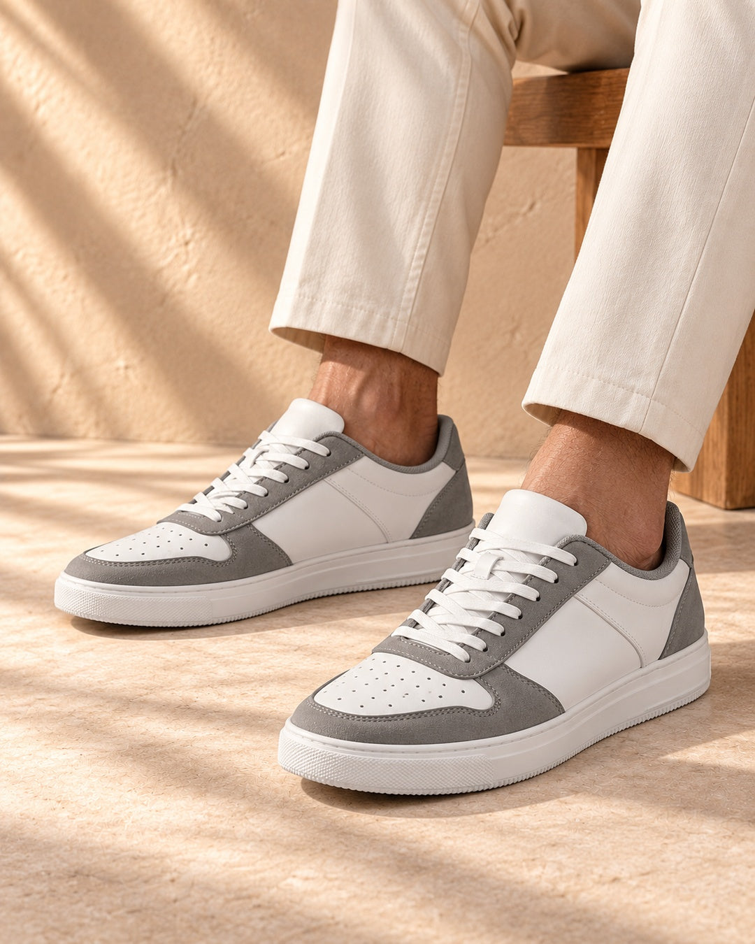 Blake Hidden-Lift Court Sneakers - White & Gray