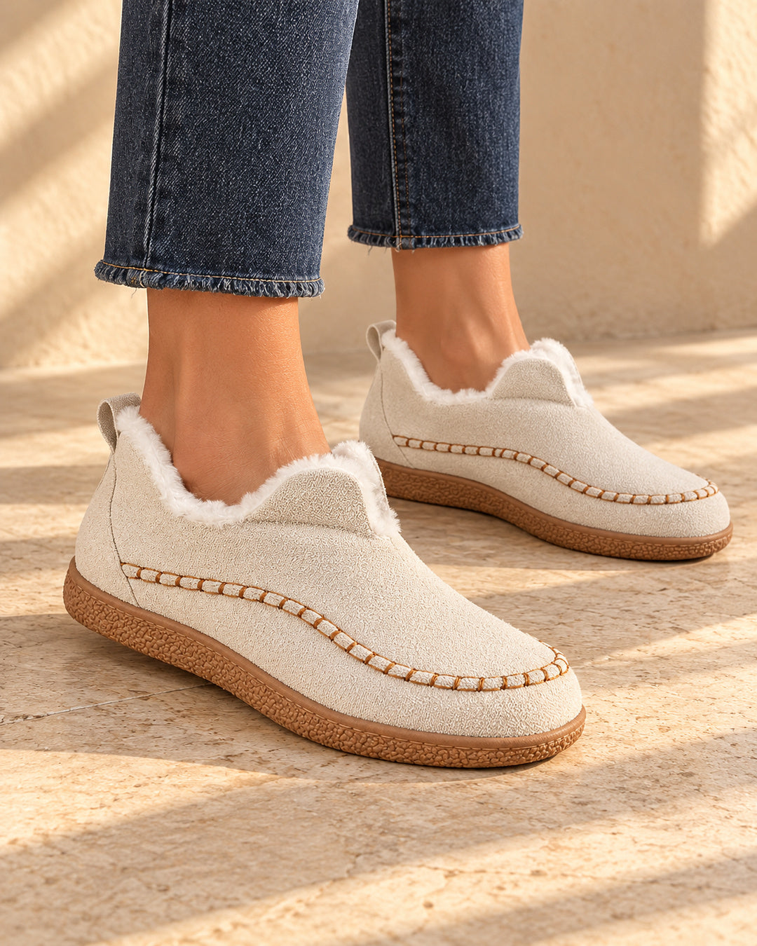 Annelise Plush-Lined Slip-On Ankle Boots - Oatmeal