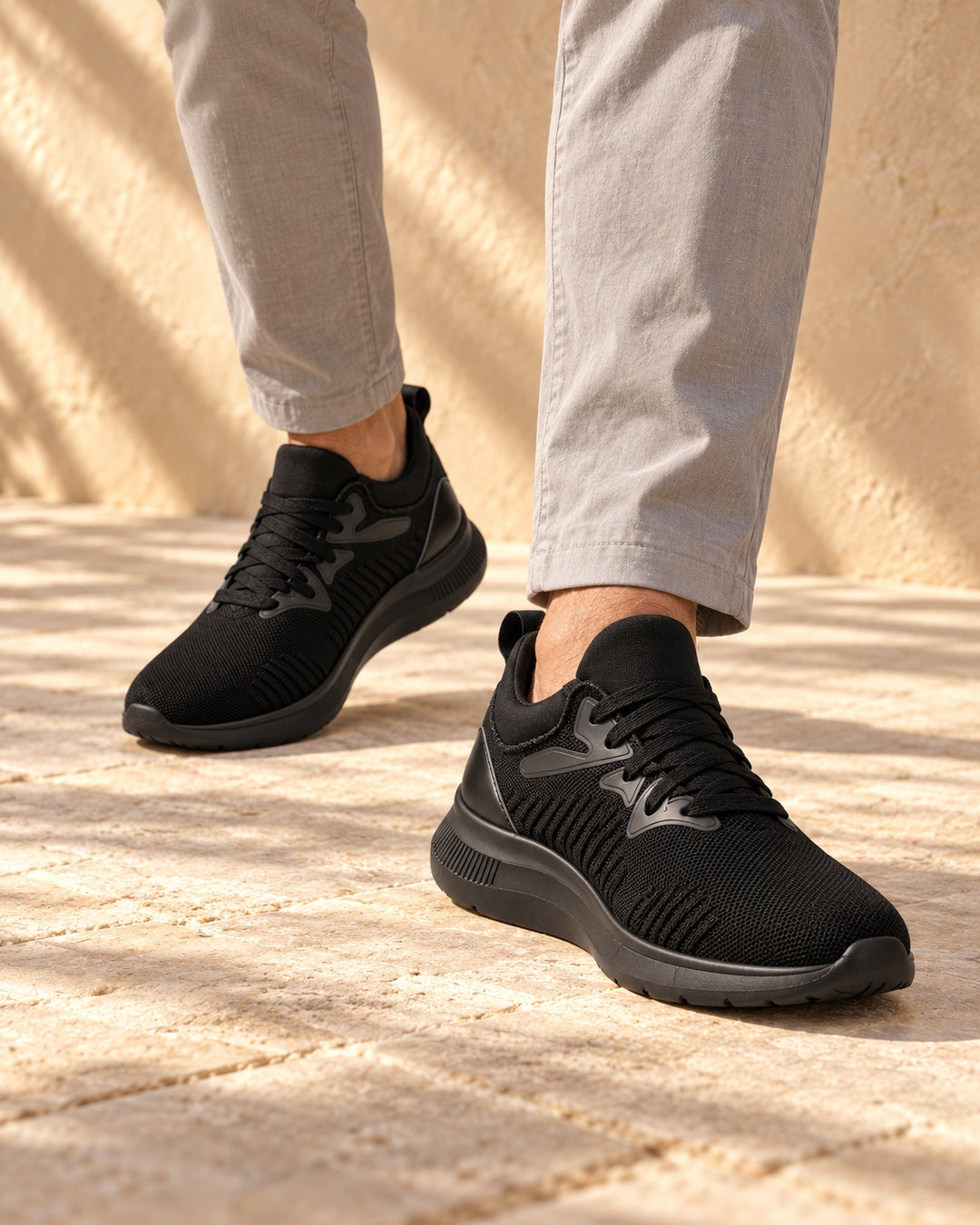 Devon Hidden-Lift Knit Sneakers - Black