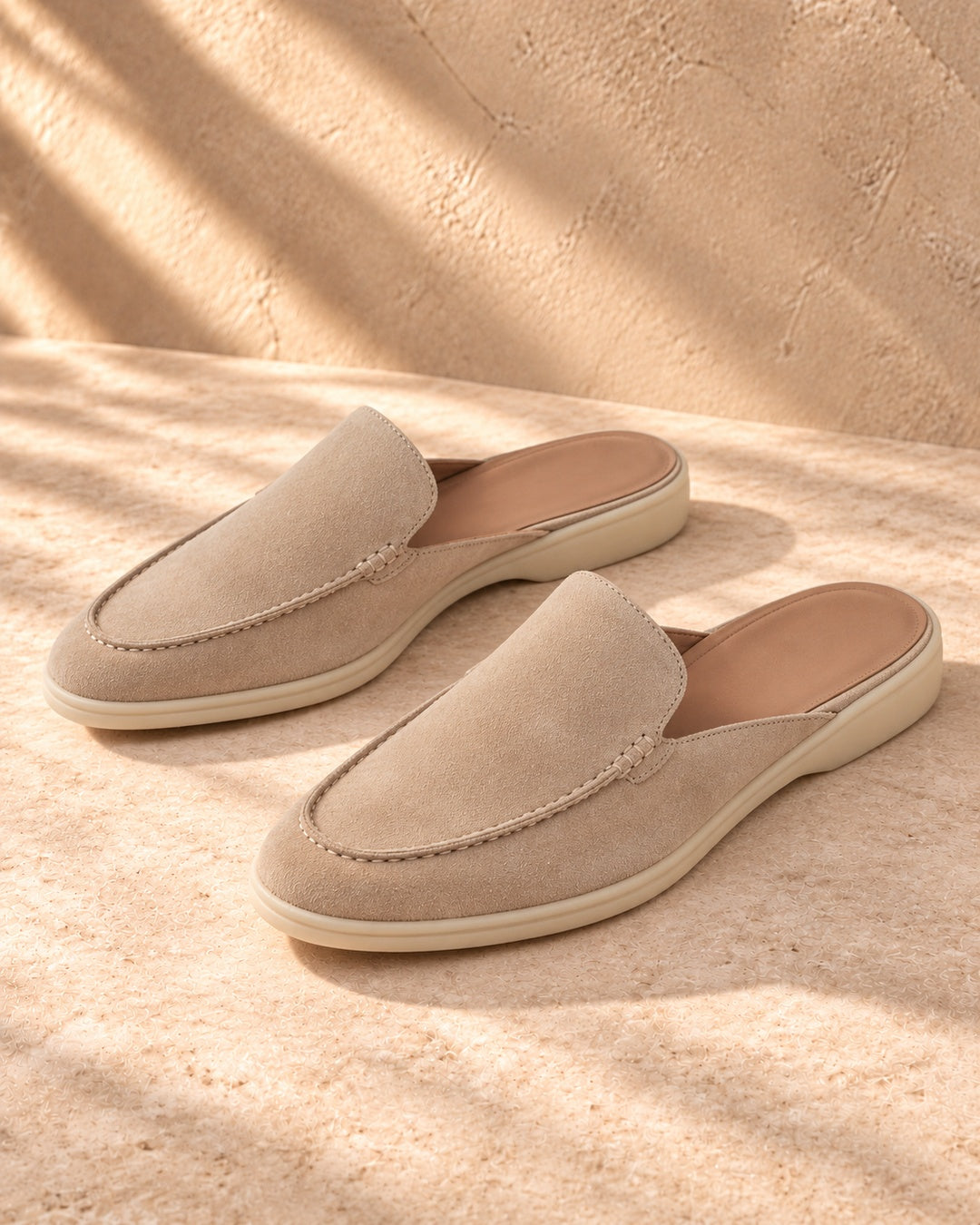 Morgan Beige Suede Mule Loafers - Beige