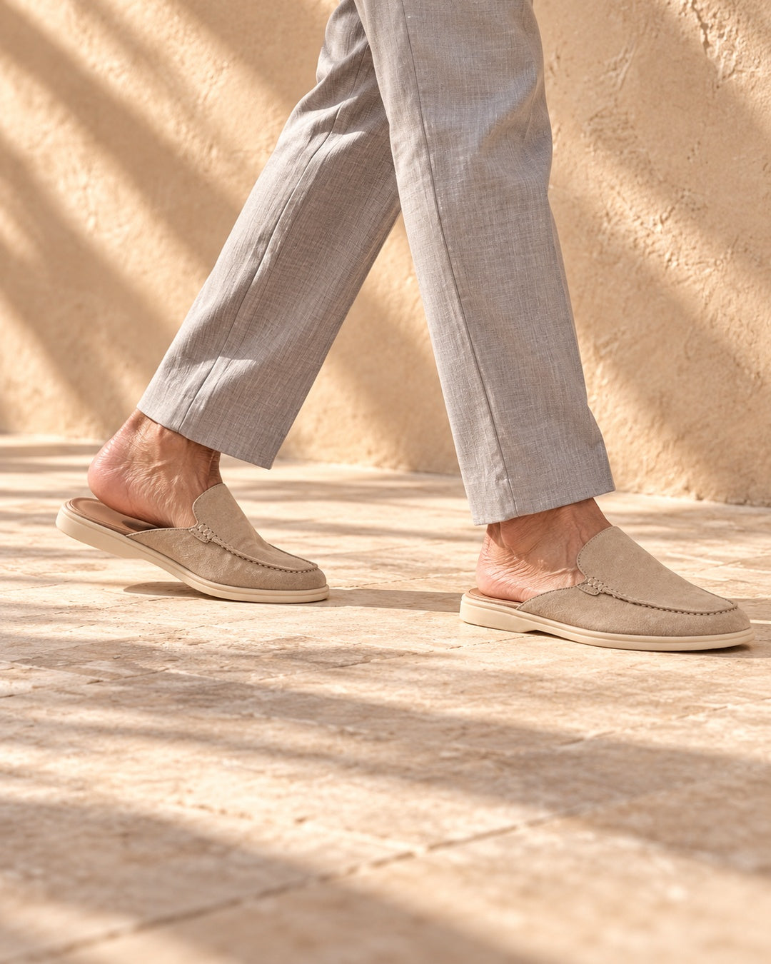 Morgan Beige Suede Mule Loafers - Beige