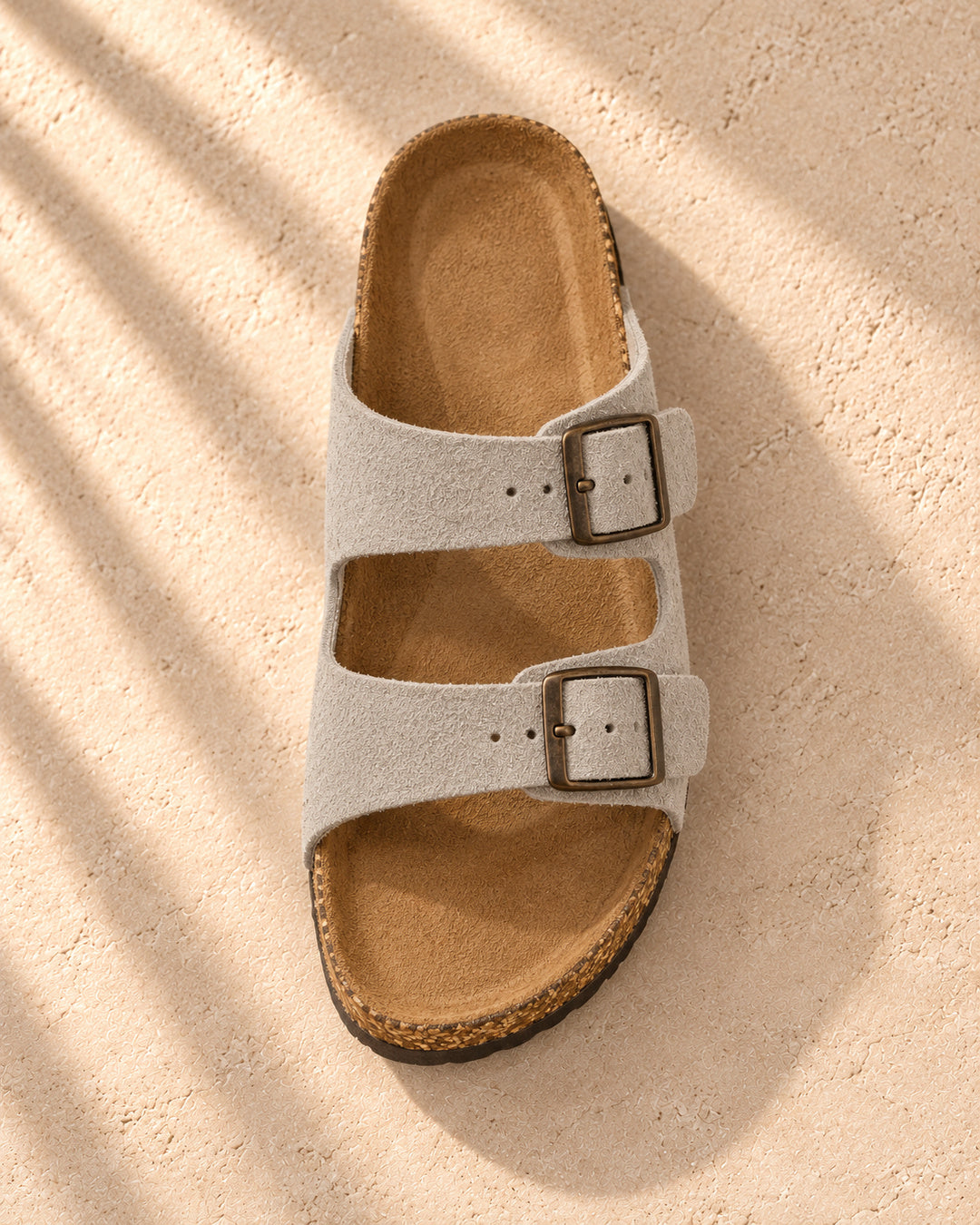 Adeline Suede Double-Buckle Sandals - Earl Gray