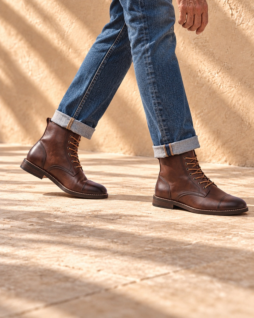 Quinn Cap-Toe Hidden-Lift Lace-Up Boots - Dark Brown