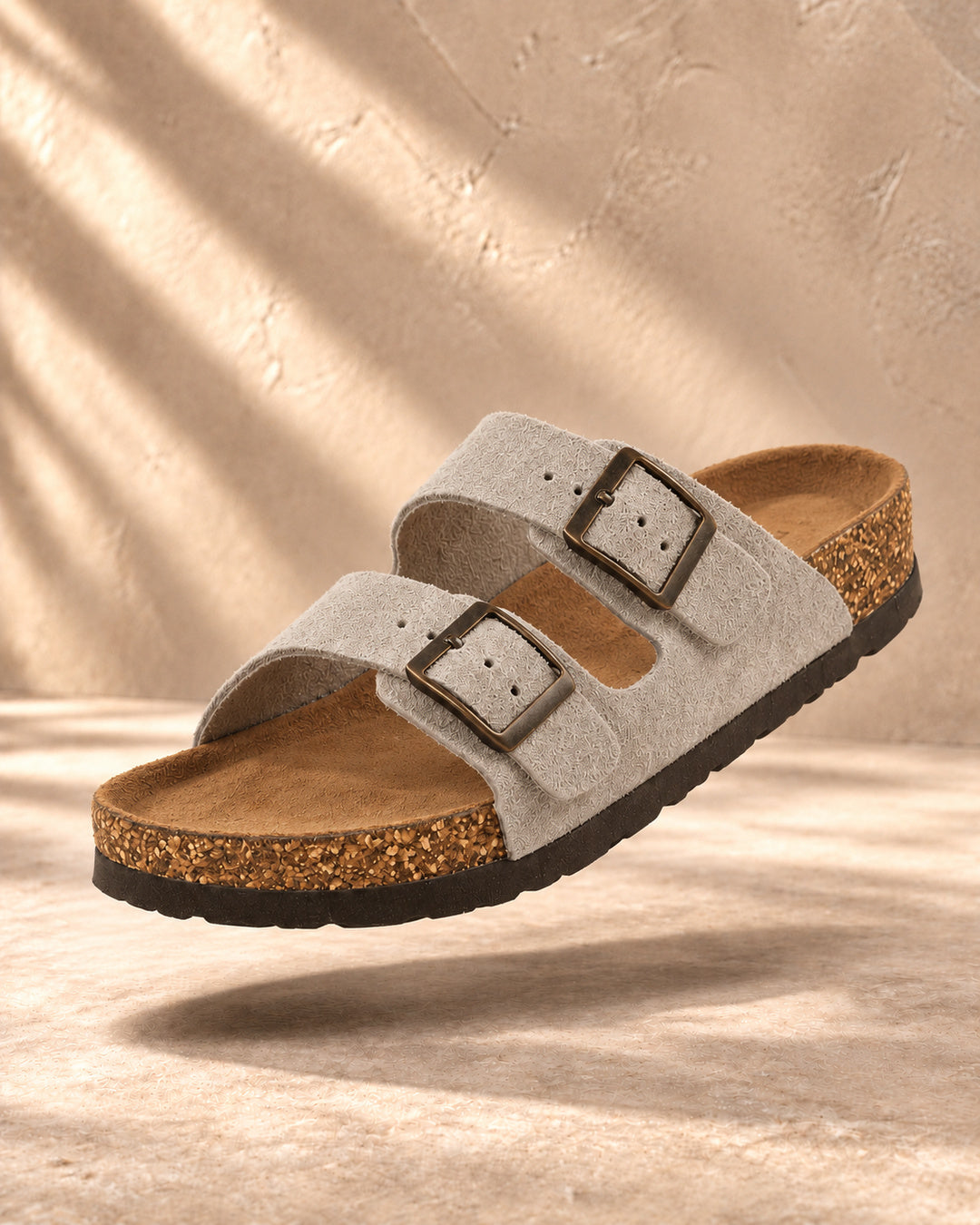 Adeline Suede Double-Buckle Sandals - Earl Gray