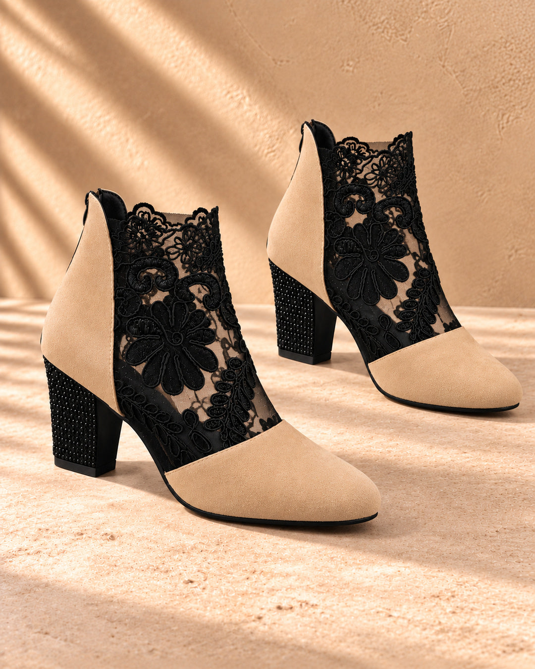 Aurelia Lace-Panel Comfort Ankle Boots - Beige