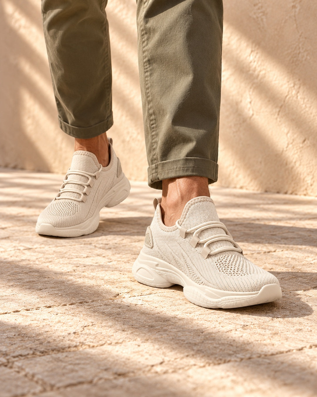 Parker Hidden-Lift Knit Sneakers - Beige