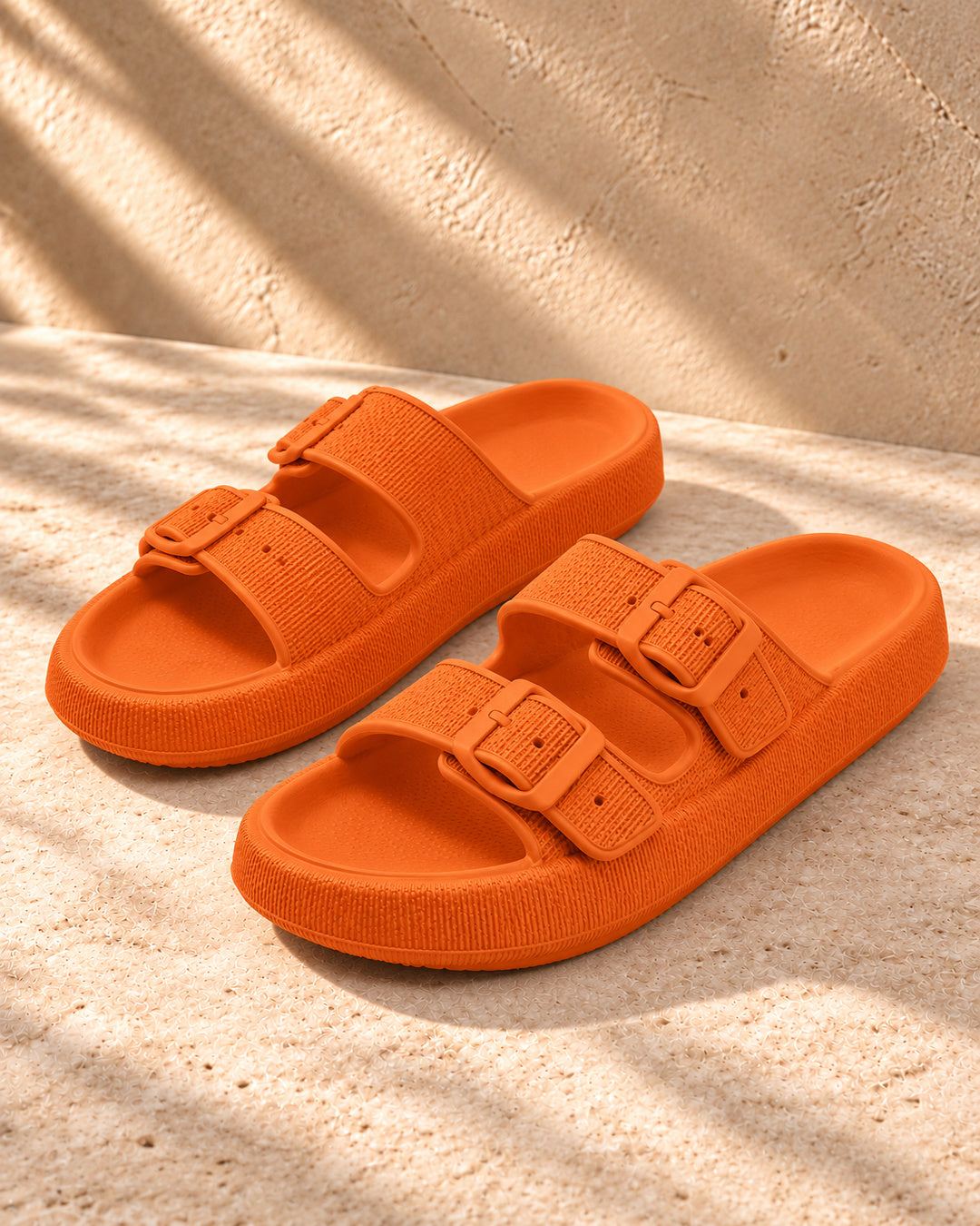 Lucille Cushioned Double-Buckle Sandals - Orange