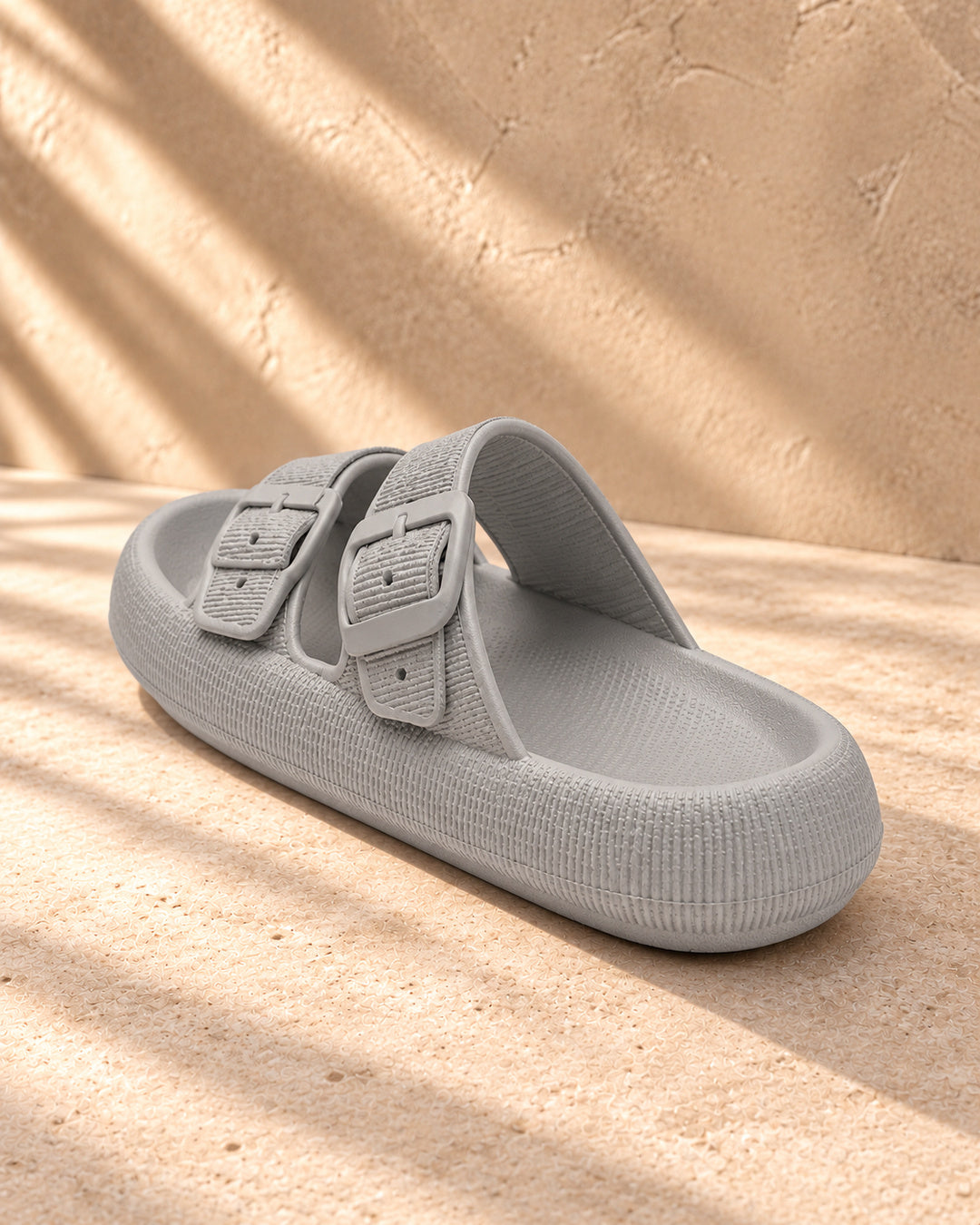 Lucille Cushioned Double-Buckle Sandals - Gray
