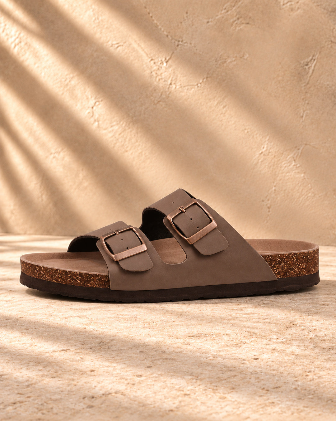 Estelle Double-Buckle Cork Sandals - Brown