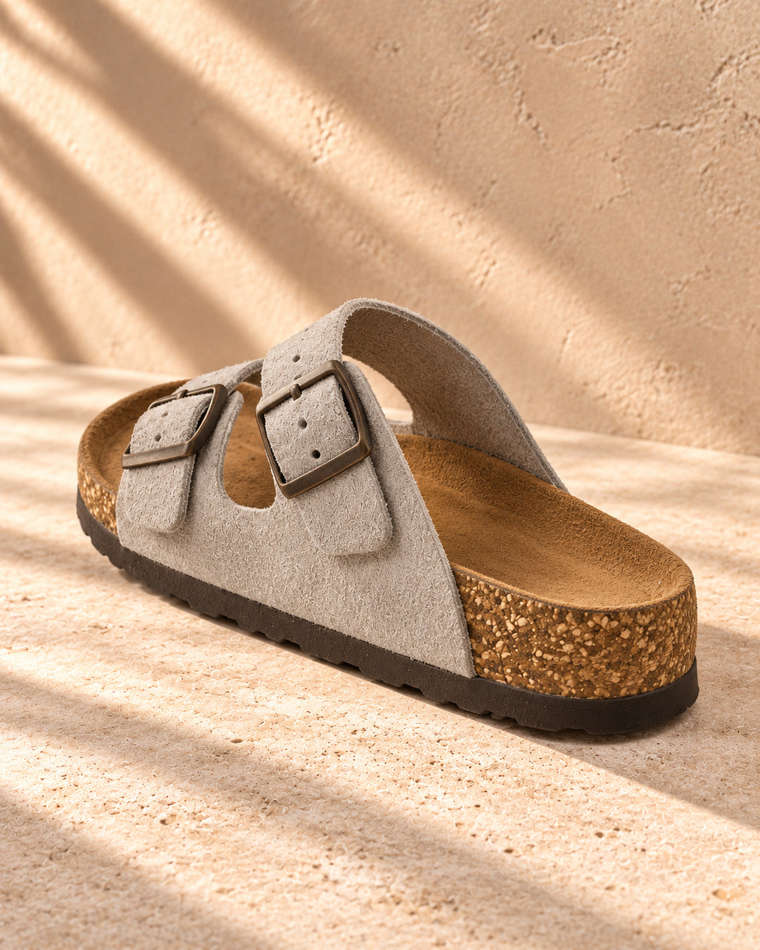 Adeline Suede Double-Buckle Sandals - Earl Gray