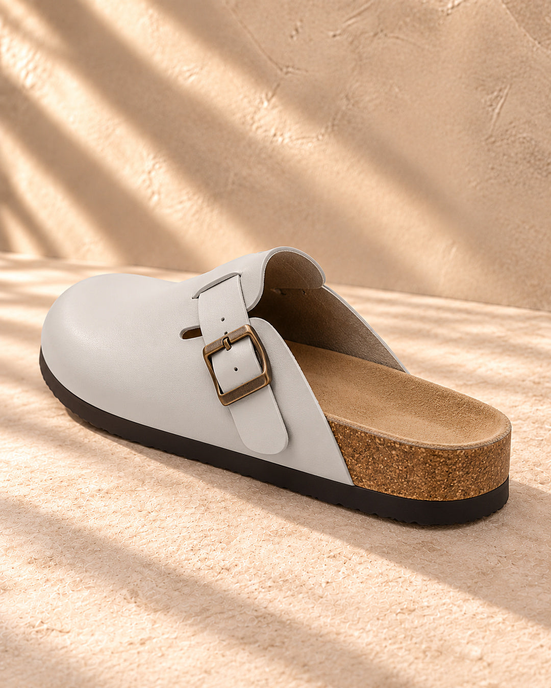 Vivienne Faux-Leather Buckle Clogs - Gray