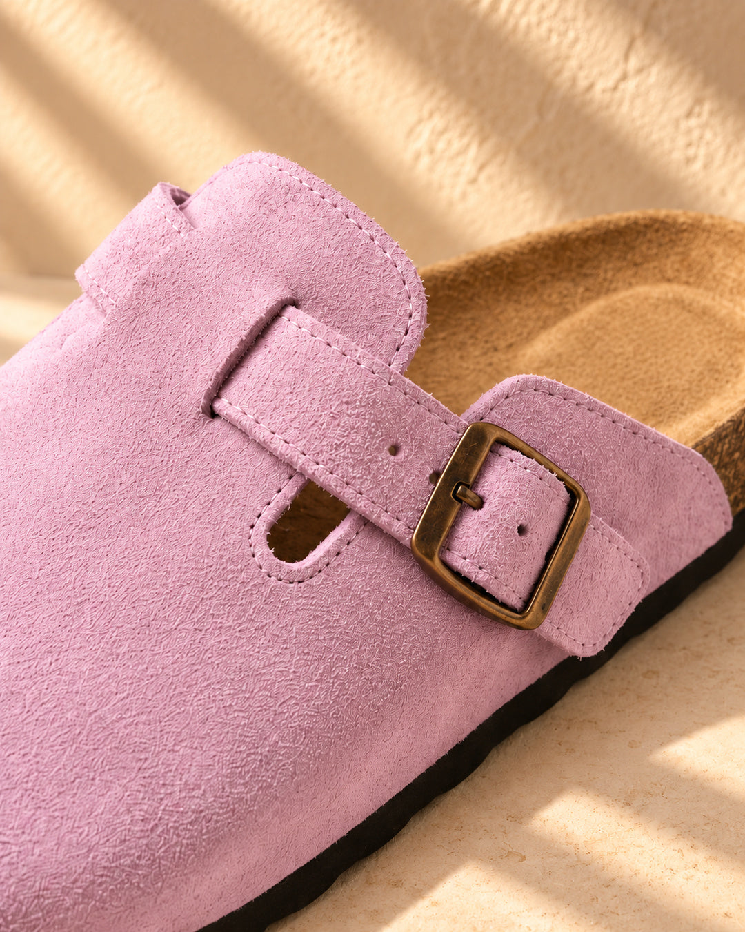 Clara Suede Buckle Clogs - Pink