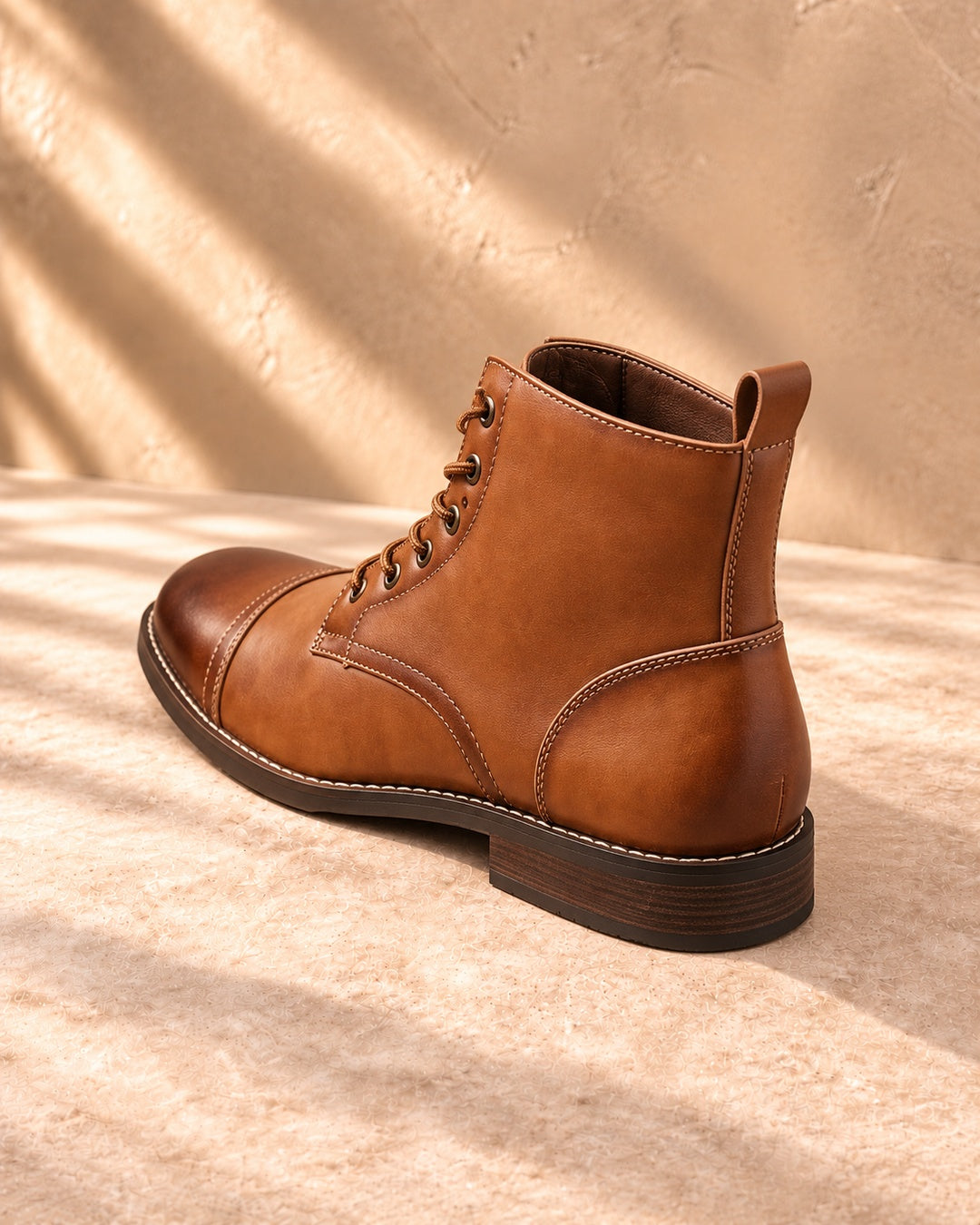Quinn Cap-Toe Hidden-Lift Lace-Up Boots - Light Brown