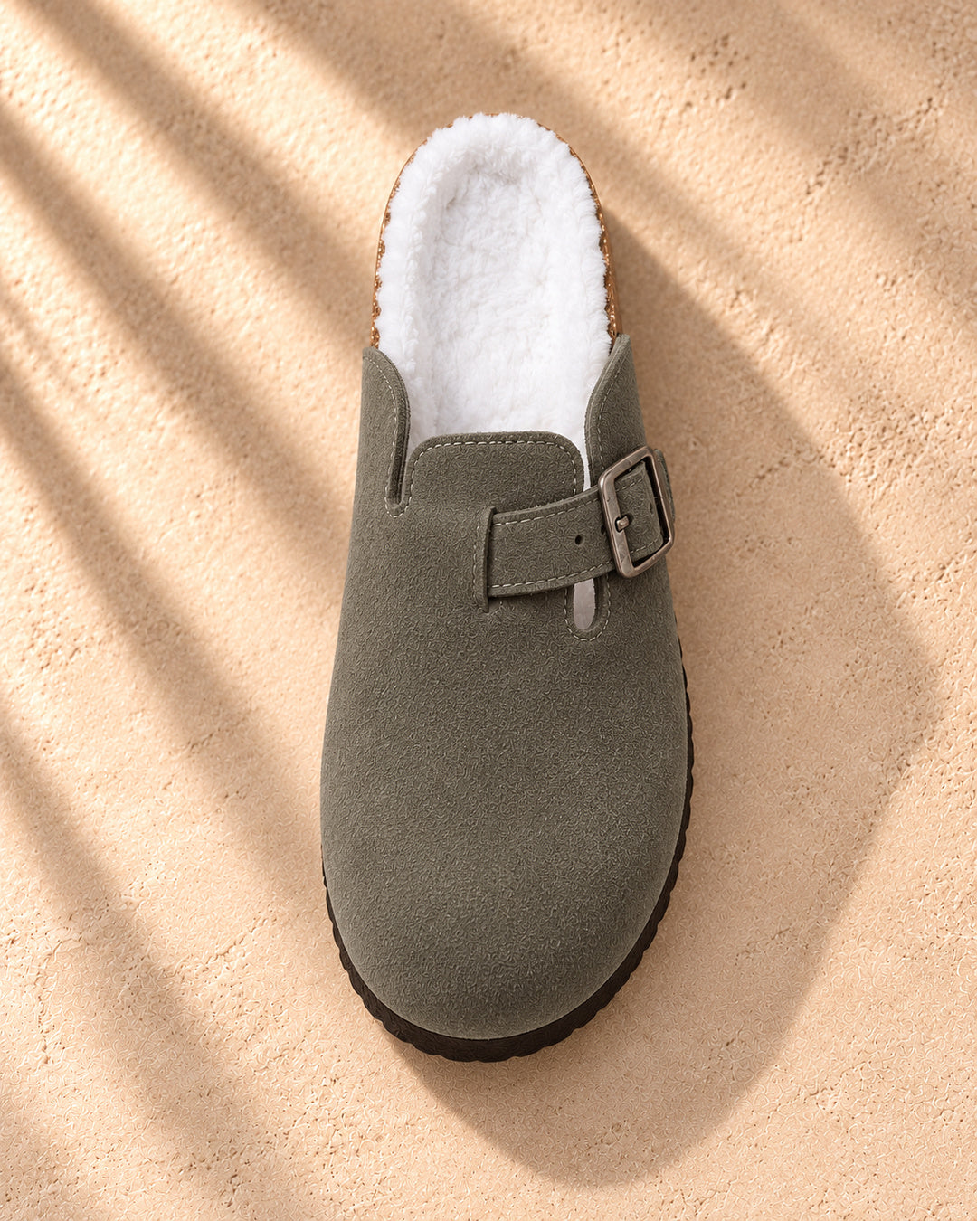 Celeste Faux-Fur-Lined Suede Clogs - Army Green