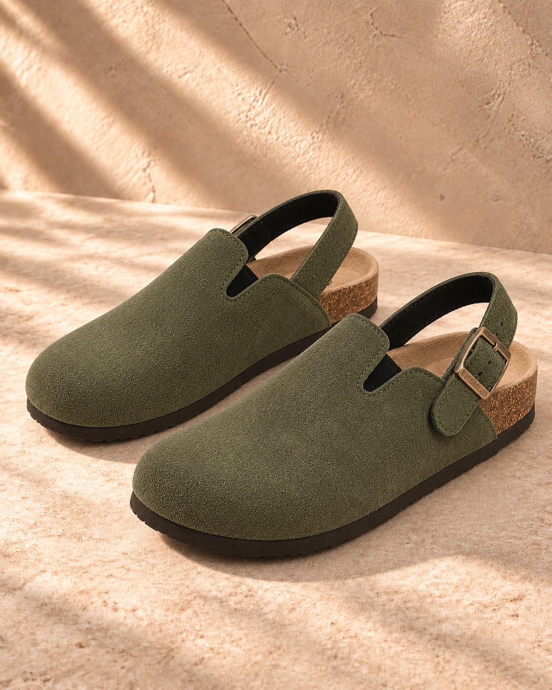 Sabina Suede Backstrap Clogs - Army Green