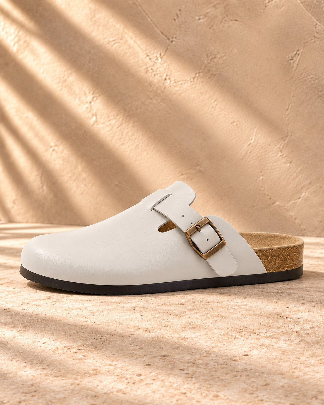 Vivienne Faux-Leather Buckle Clogs - Gray