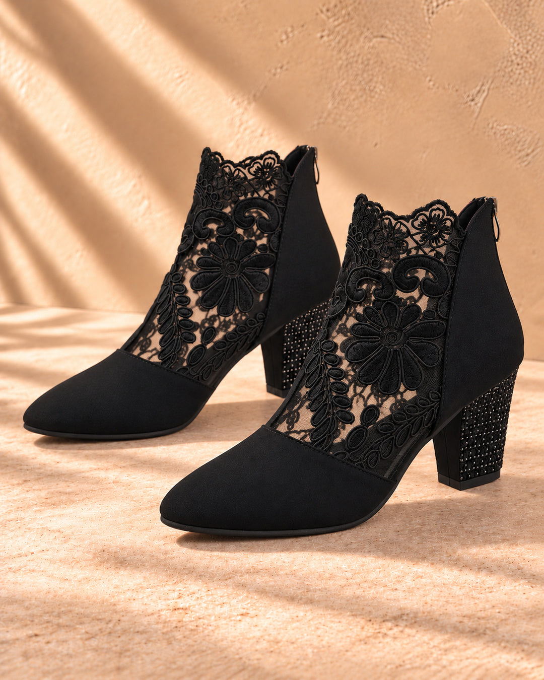 Aurelia Lace-Panel Comfort Ankle Boots - Black