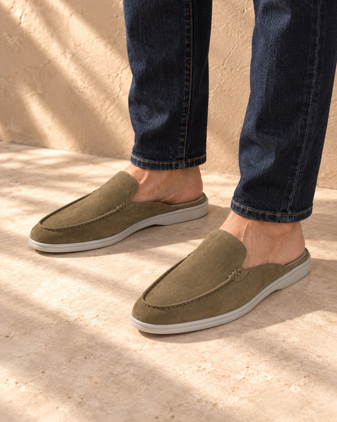 Blair Olive Suede Mule Loafers - Olive