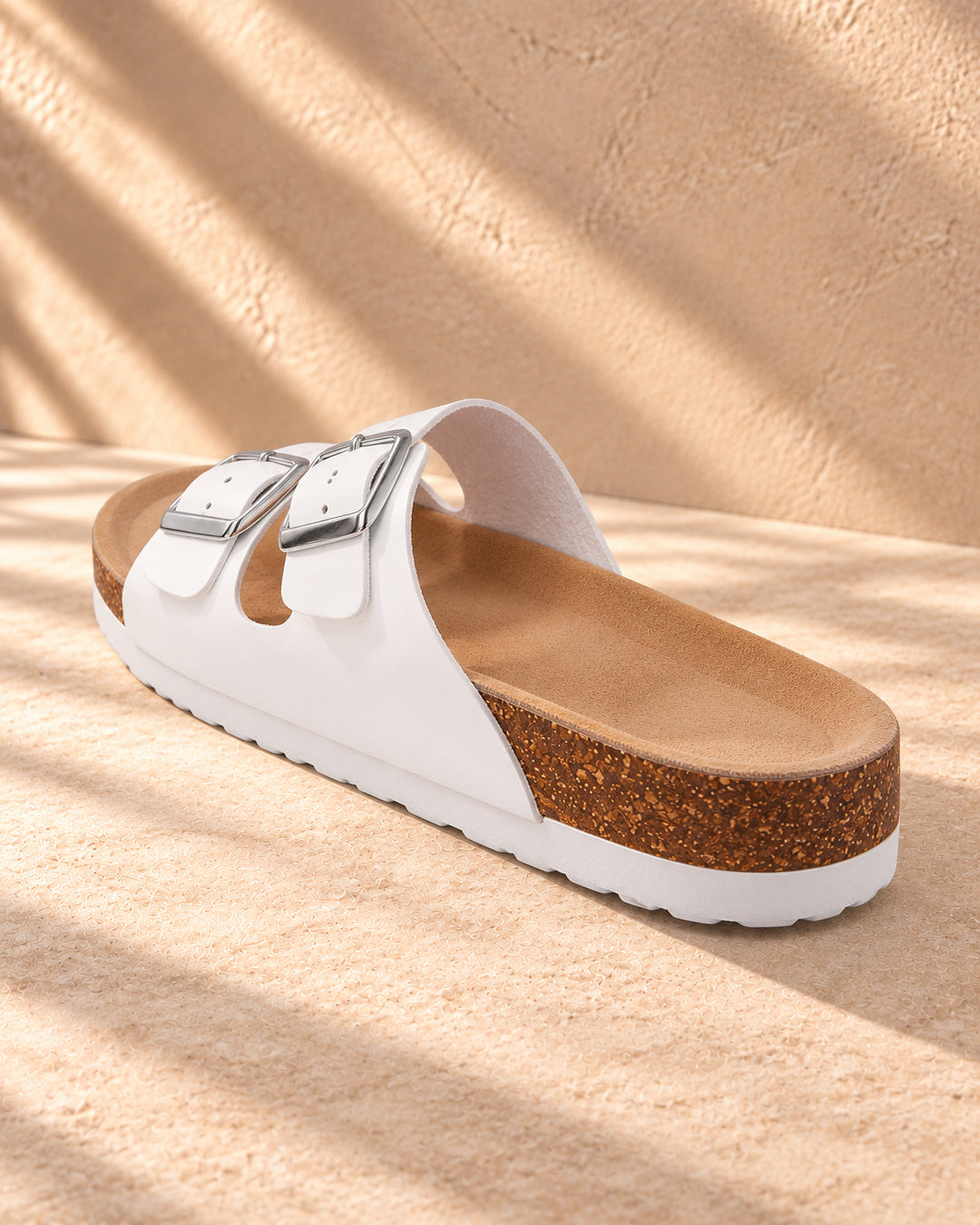 Estelle Double-Buckle Cork Sandals - White