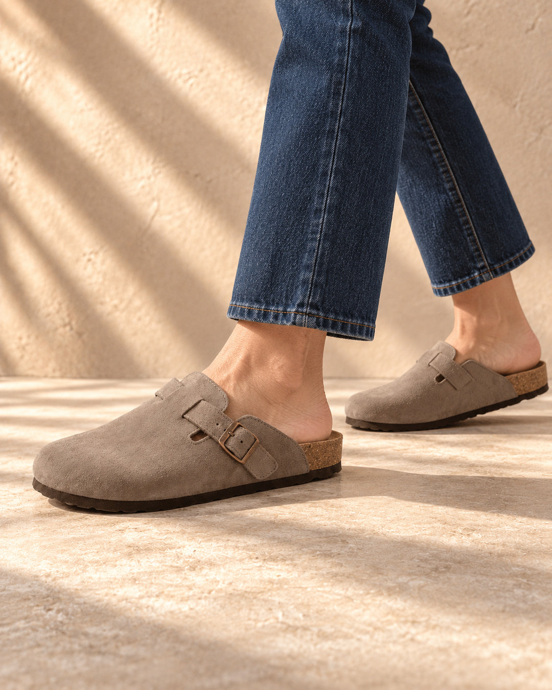 Clara Suede Buckle Clogs - Coffee