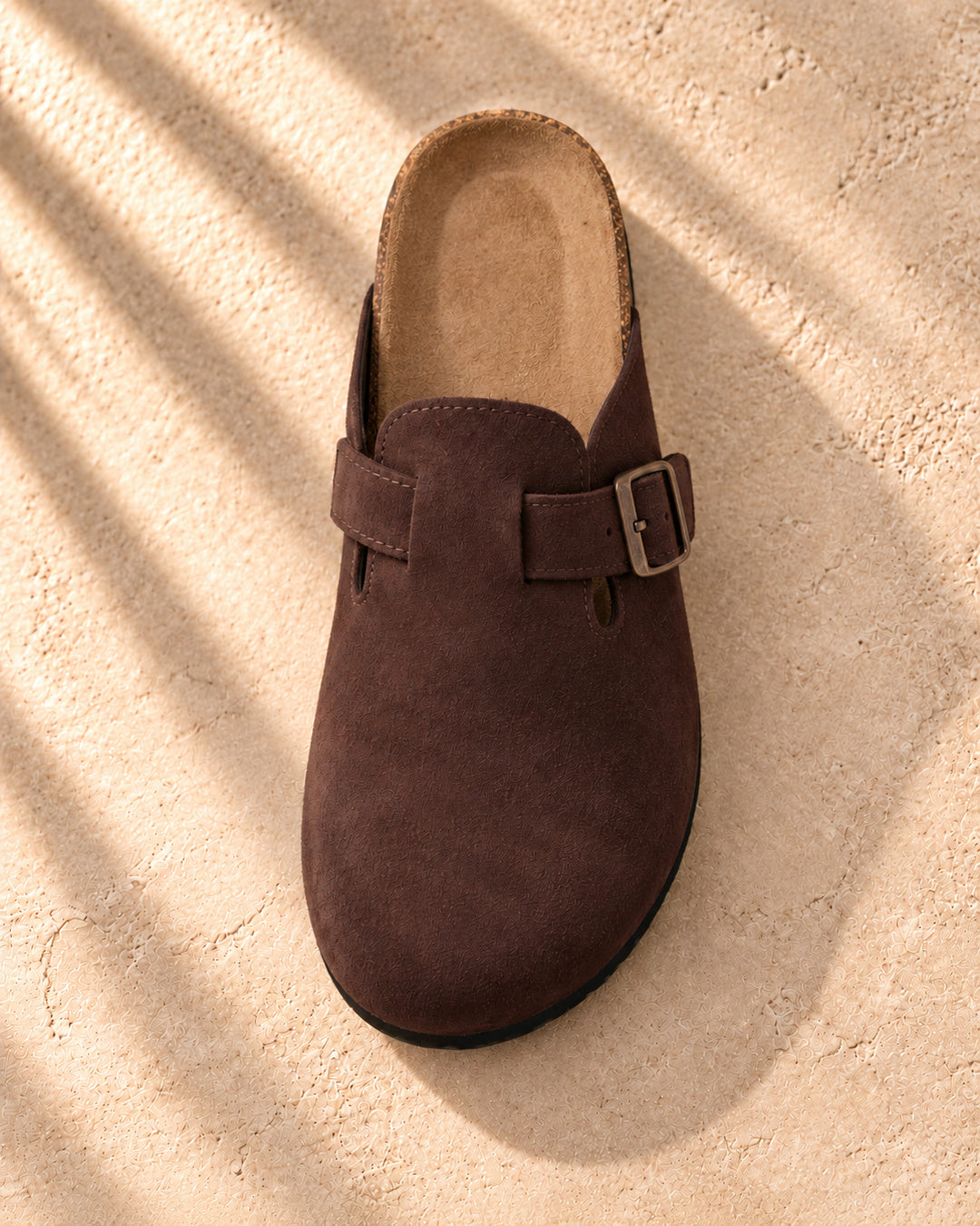 Clara Suede Buckle Clogs - Mocha