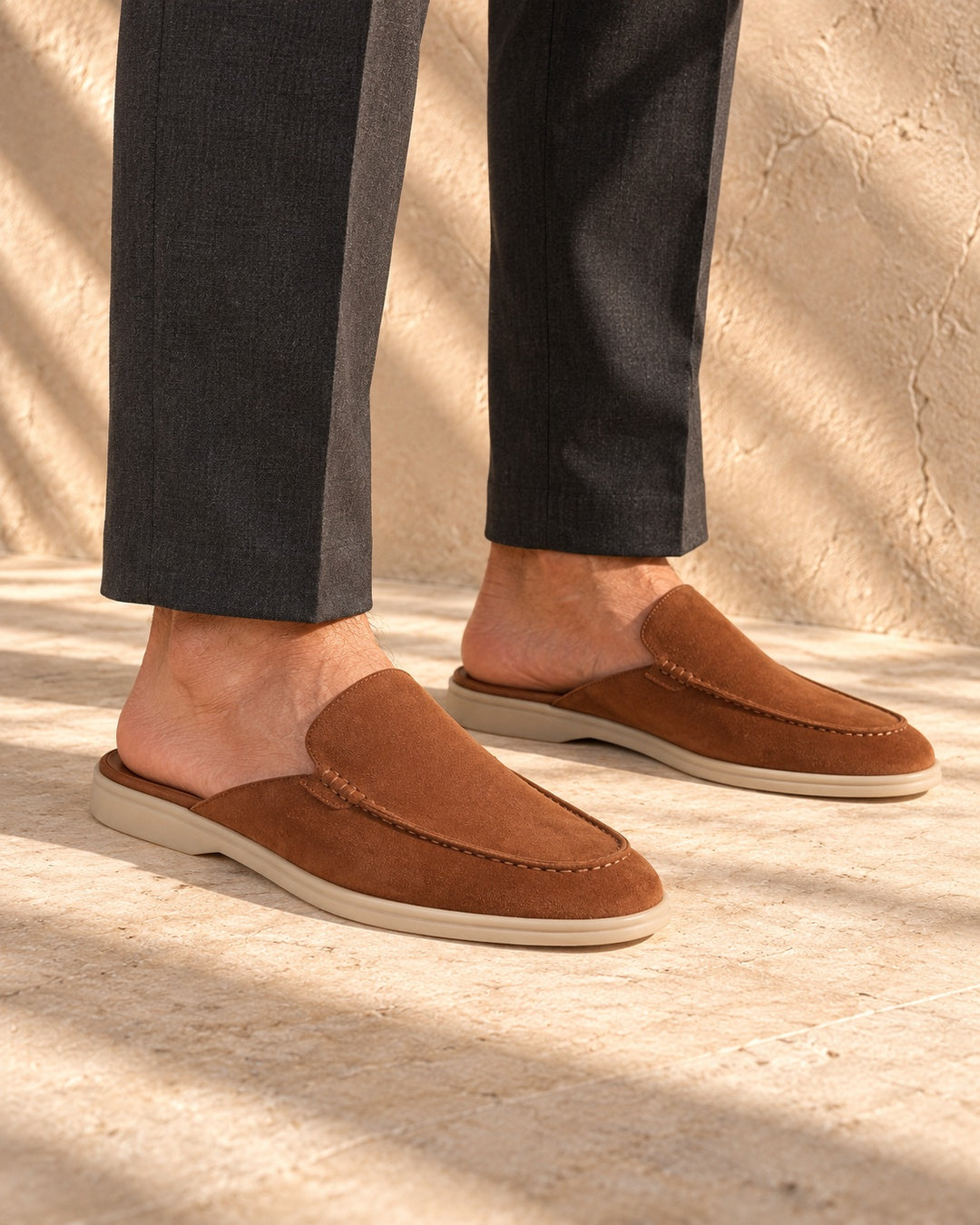 Sage Cognac Suede Mule Loafers - Cognac