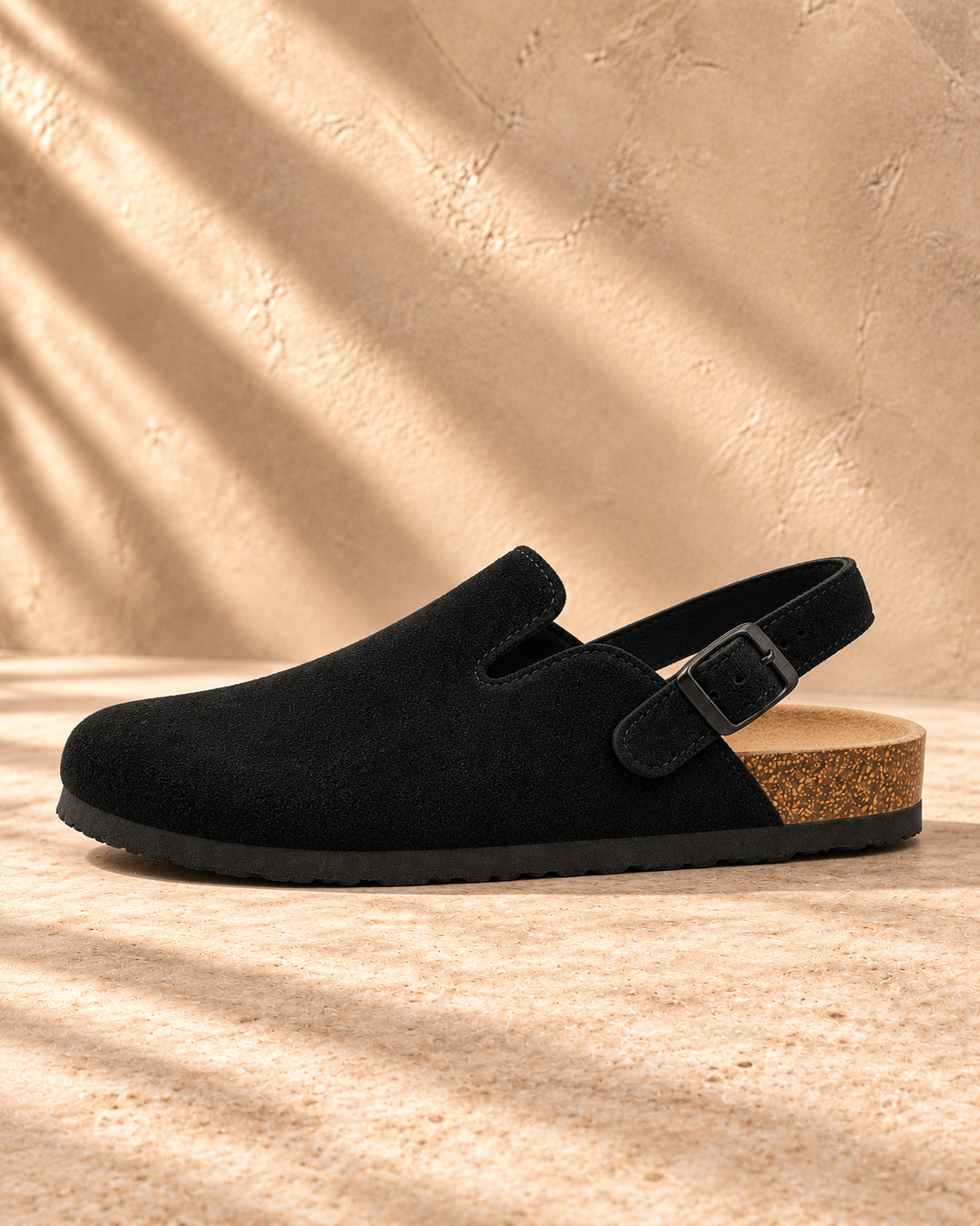 Sabina Suede Backstrap Clogs - Black