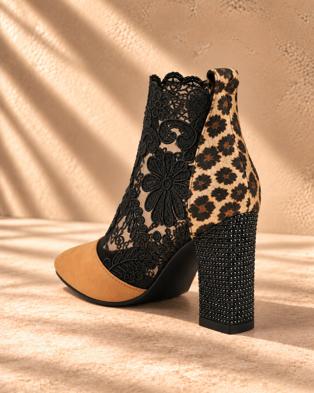 Aurelia Lace-Panel Comfort Ankle Boots - Camel & Leopard