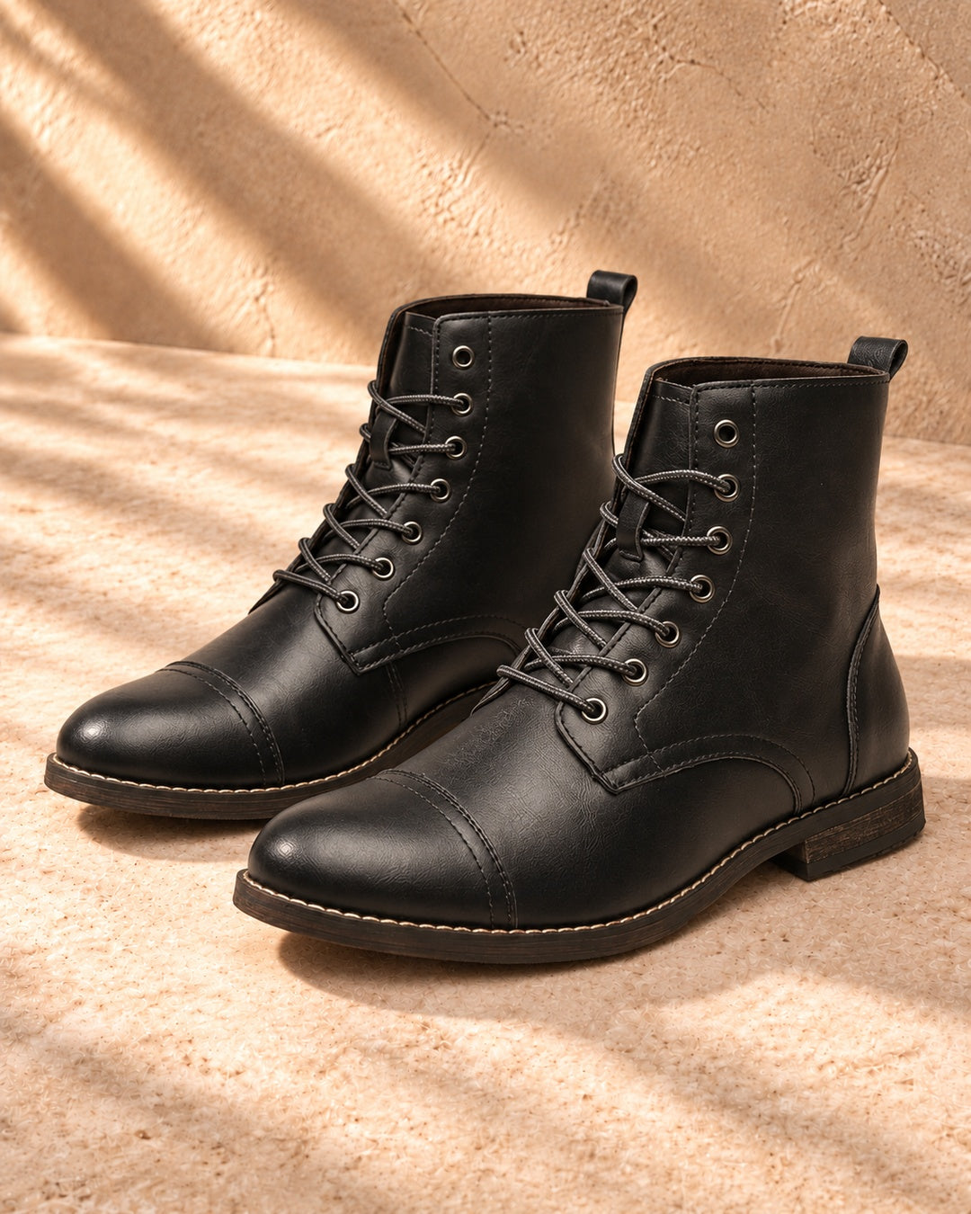 Quinn Cap-Toe Hidden-Lift Lace-Up Boots - Black