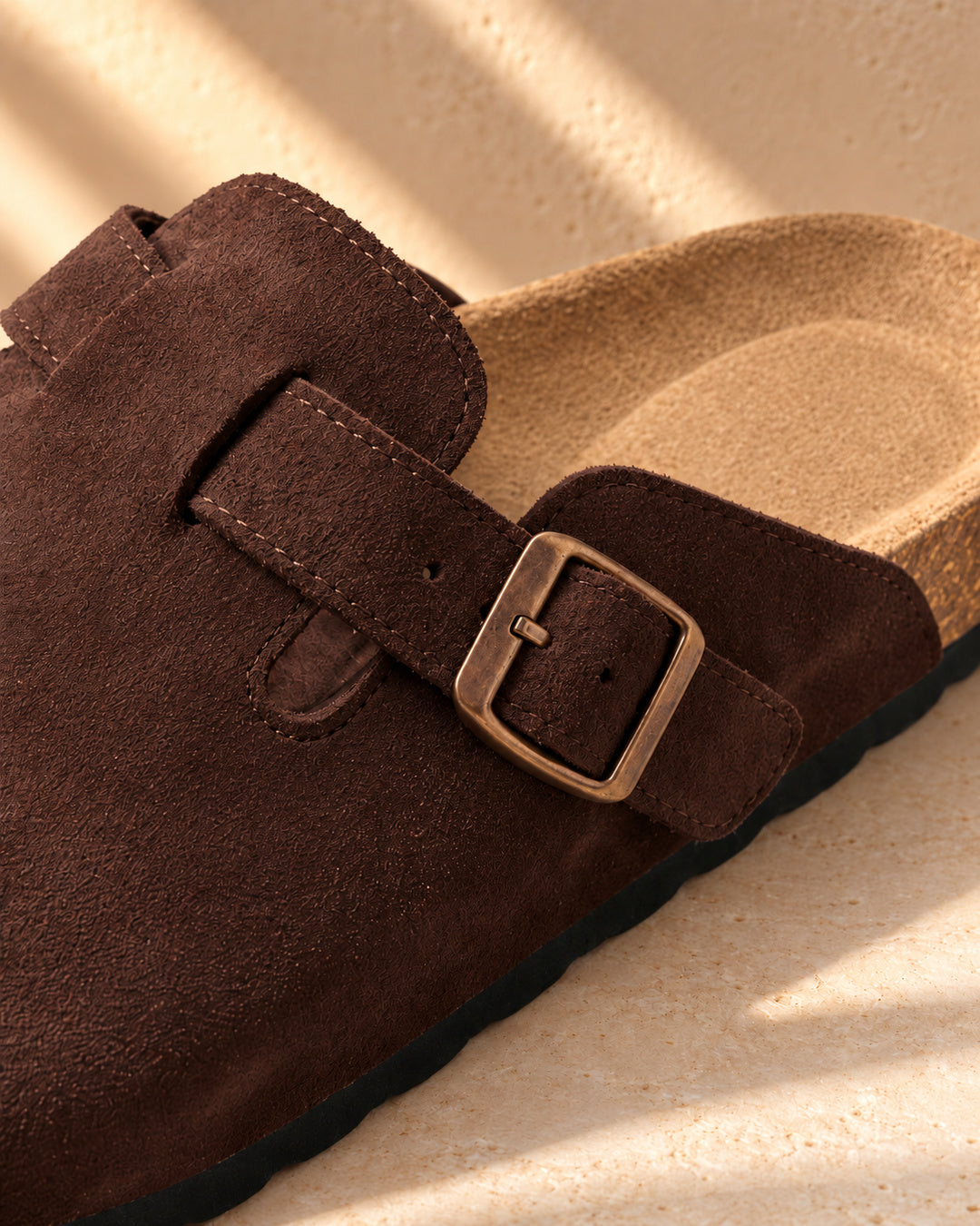 Clara Suede Buckle Clogs - Mocha