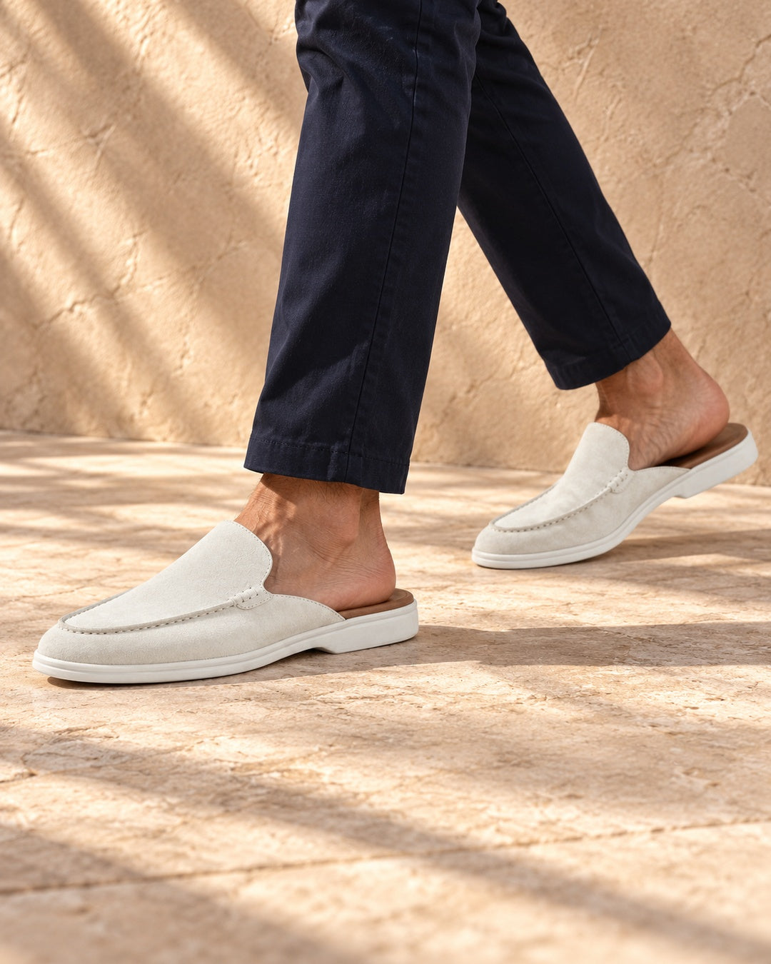 Quinn White Suede Mule Loafers - White