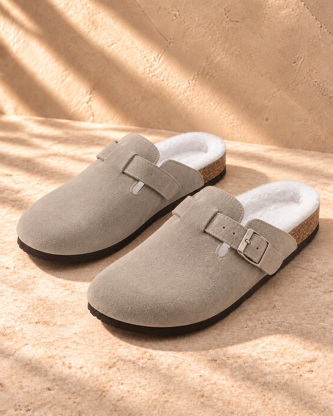 Celeste Faux-Fur-Lined Suede Clogs - Gray