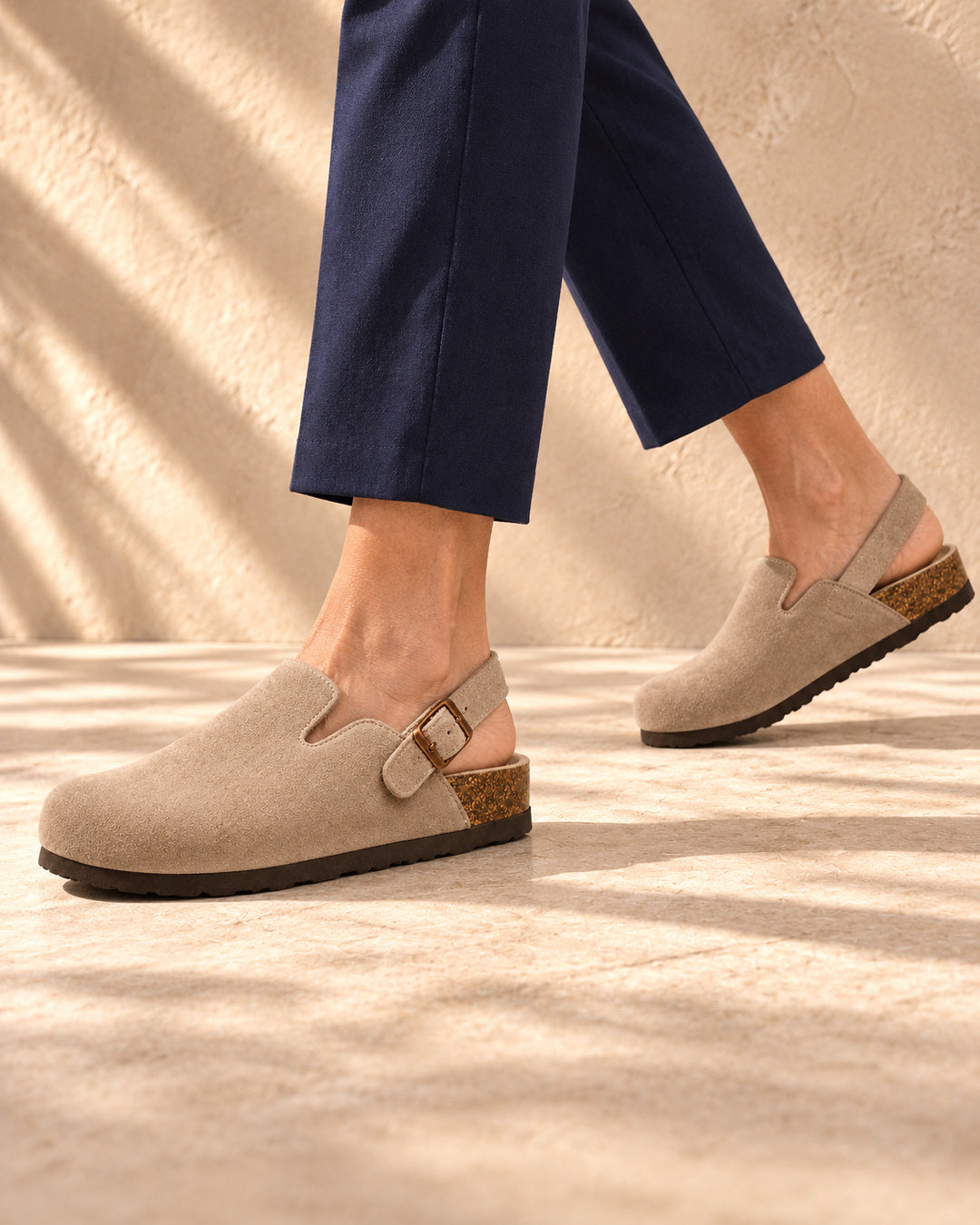 Sabina Suede Backstrap Clogs - Taupe
