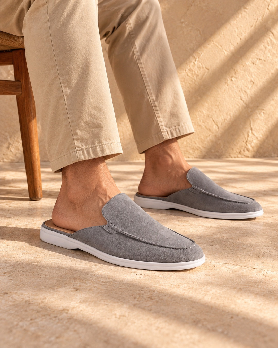 Cameron Gray Suede Mule Loafers - Gray