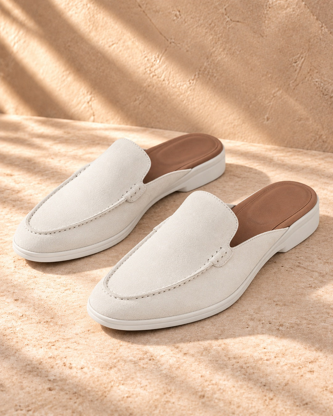 Quinn White Suede Mule Loafers - White