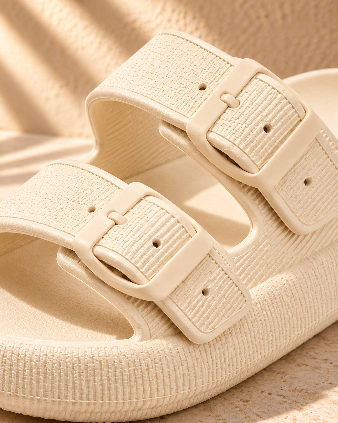 Lucille Cushioned Double-Buckle Sandals - Cream