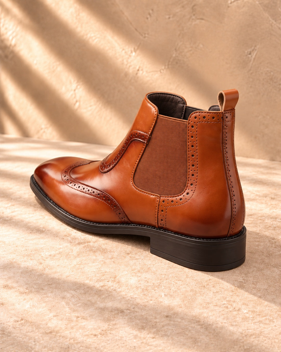Jules Brogue Hidden-Lift Chelsea Boots - Light Brown