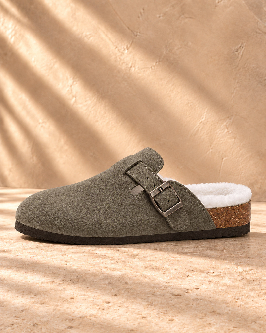 Celeste Faux-Fur-Lined Suede Clogs - Army Green