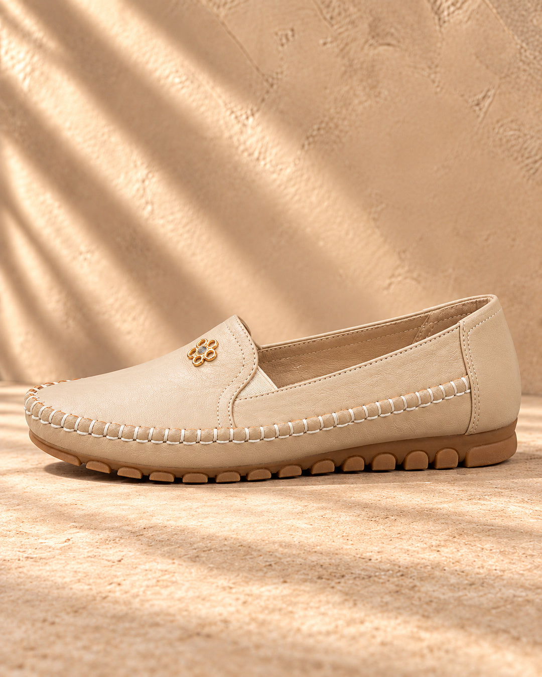 Alina Orthopedic Leather Loafers - Beige