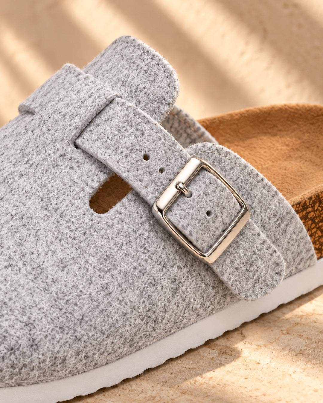 Maren Felt Buckle Clog Slippers - Light Gray