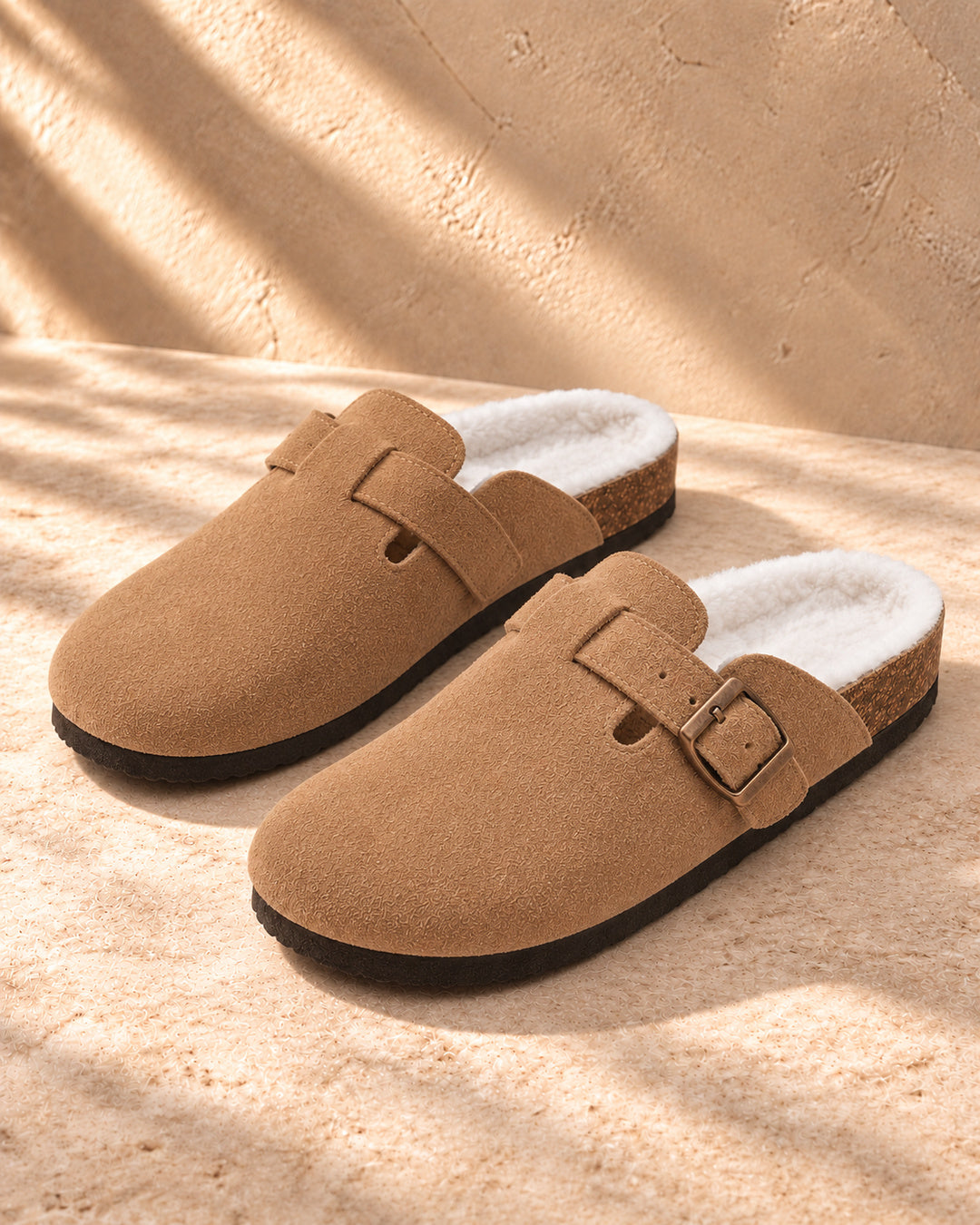 Celeste Faux-Fur-Lined Suede Clogs - Brown