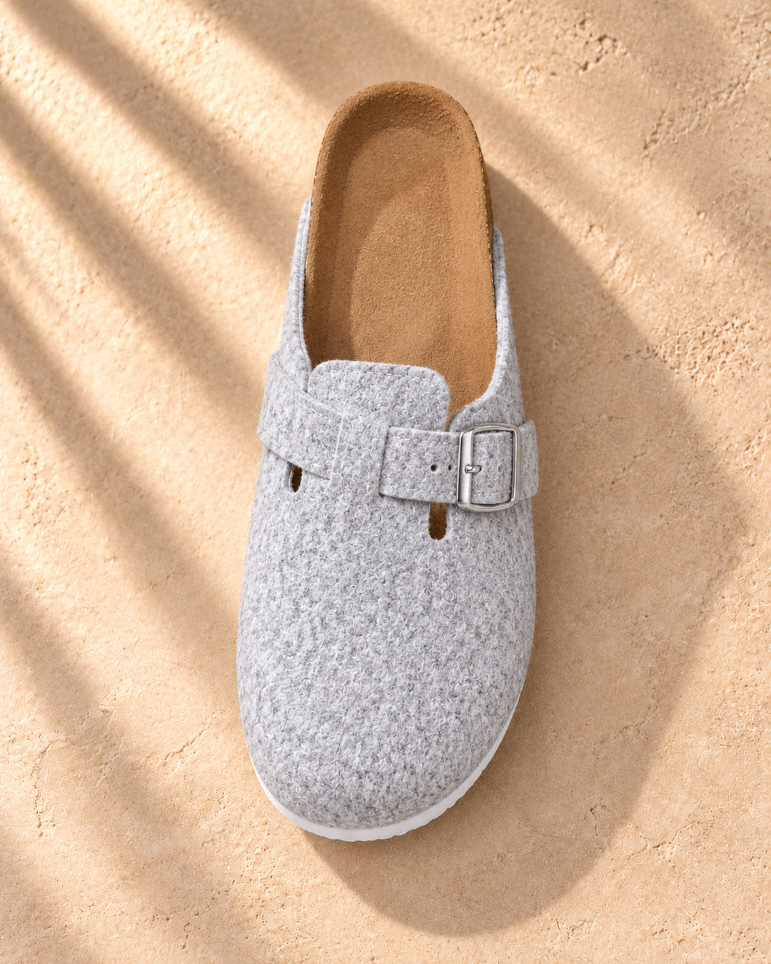 Maren Felt Buckle Clog Slippers - Light Gray