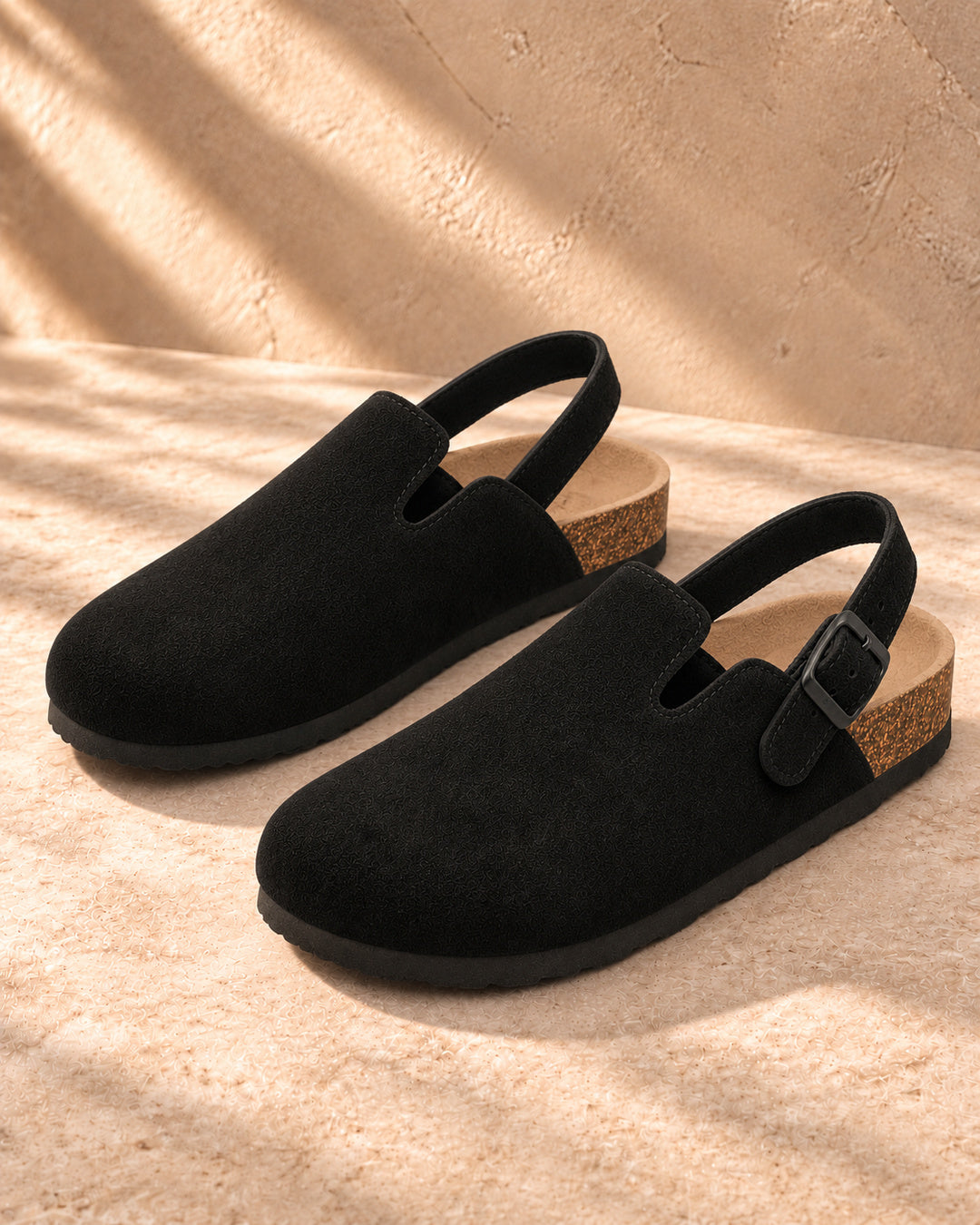 Sabina Suede Backstrap Clogs - Black